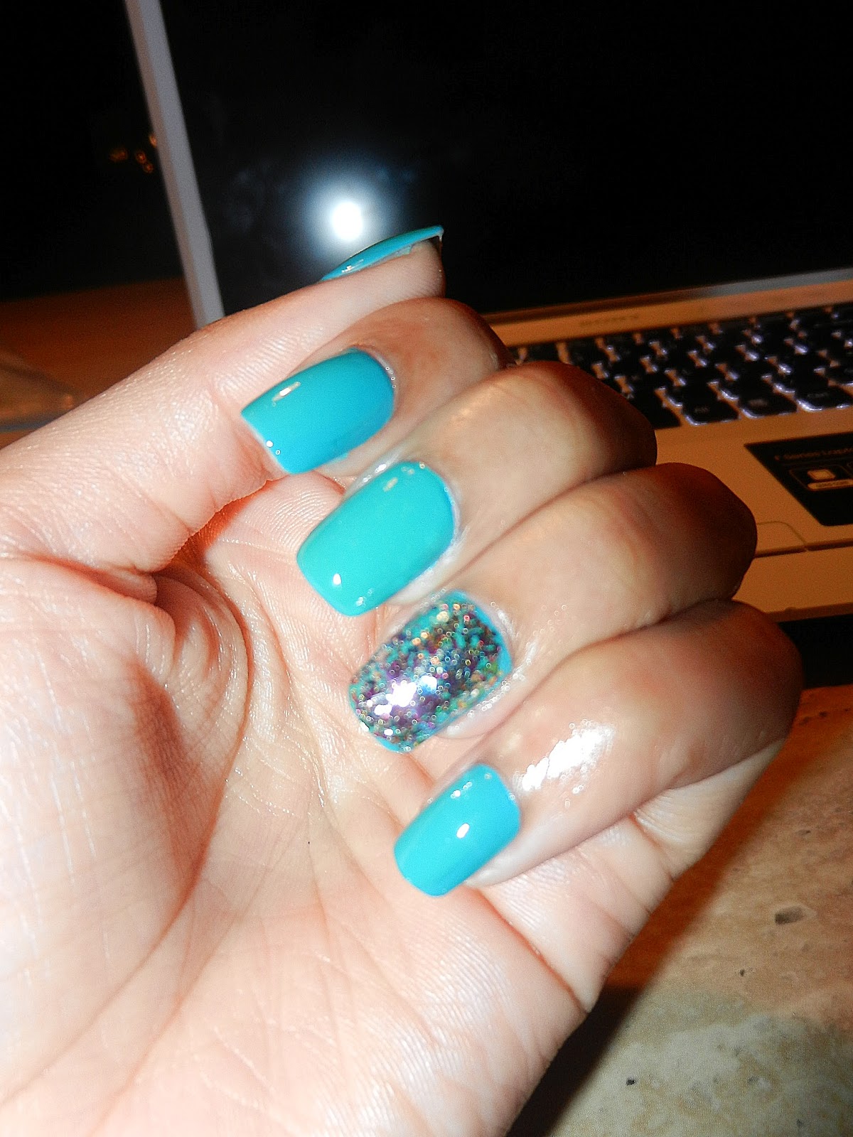 Confetti Teal Nails Katy009 Fashion