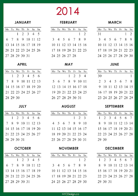 2014 Calendar Printable - Green, Red, Purple, Blue, Navy Blue 2014 Calendar Printable - Green, Red, Purple, Blue, Navy Blue
