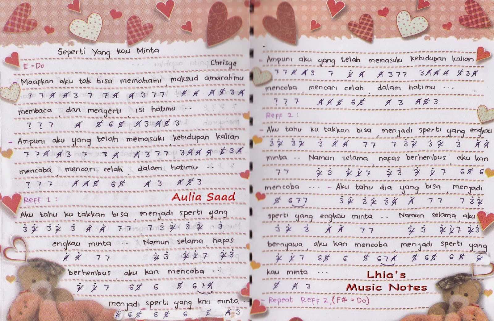 Not Angka Chrisye Seperti Yang Kau Miinta Aulia S World Crisye seperti yang kau minta lirik. aulia s world blogger