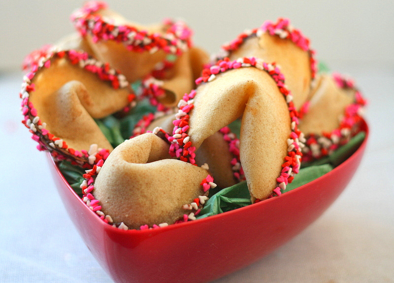 Valentine Fortune Cookies Sprinkled with Flour