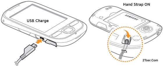 USB Charge Battery Attach Hand Strap on Samsung Galaxy Europa GT-I5500