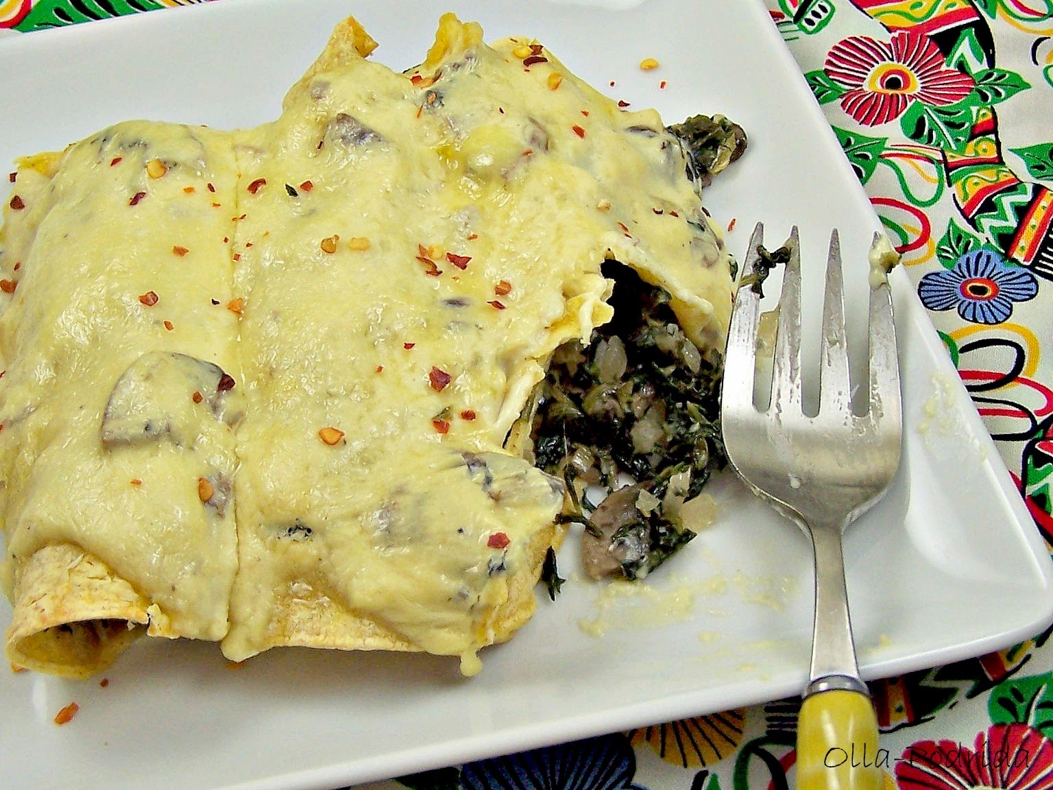 OllaPodrida Spinach Mushroom Enchiladas