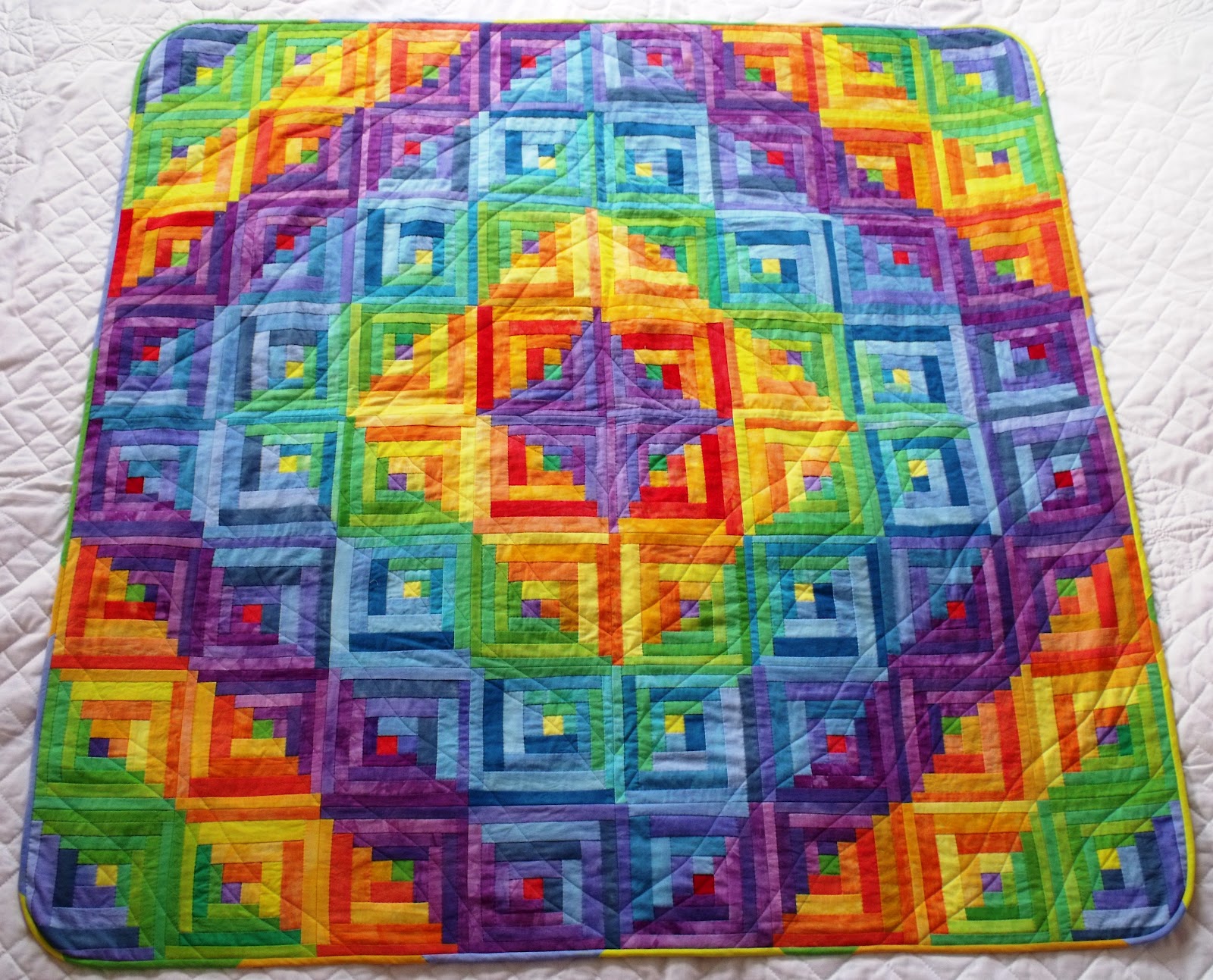 St Victor Quilts Rainbow Log Cabin finished!