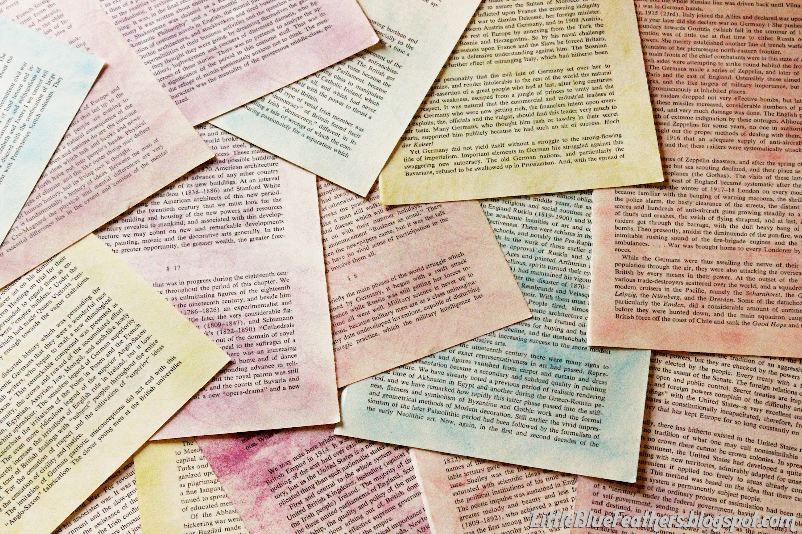 Little Blue Feathers DIY Distressed Colored Book Pages