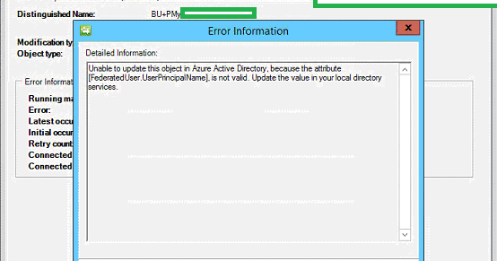 userprincipalname is not valid update the value in your local directory services