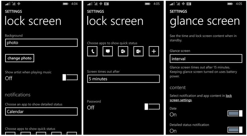 lockscreen settings for windows phone