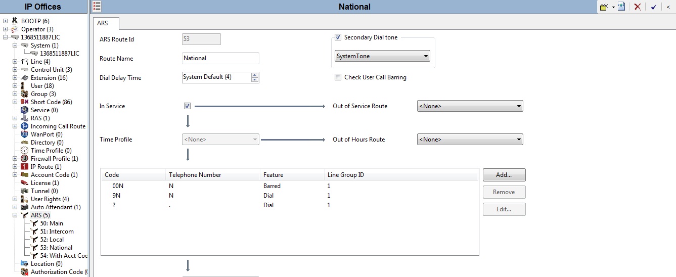 ARS Setings-Avaya IP Office 500v2