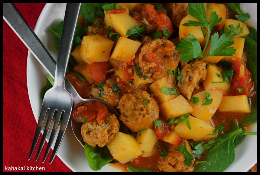 Kahakai Kitchen (Vegan) Sausage and Potato GoulashA Delicious Winter