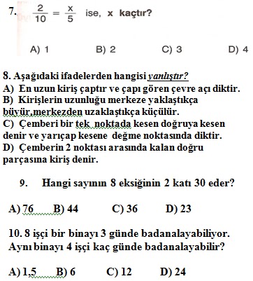 7. Sinif Matematik 2. Dönem 1. Yazılı Soruları Testi - Ödevvar,oguz