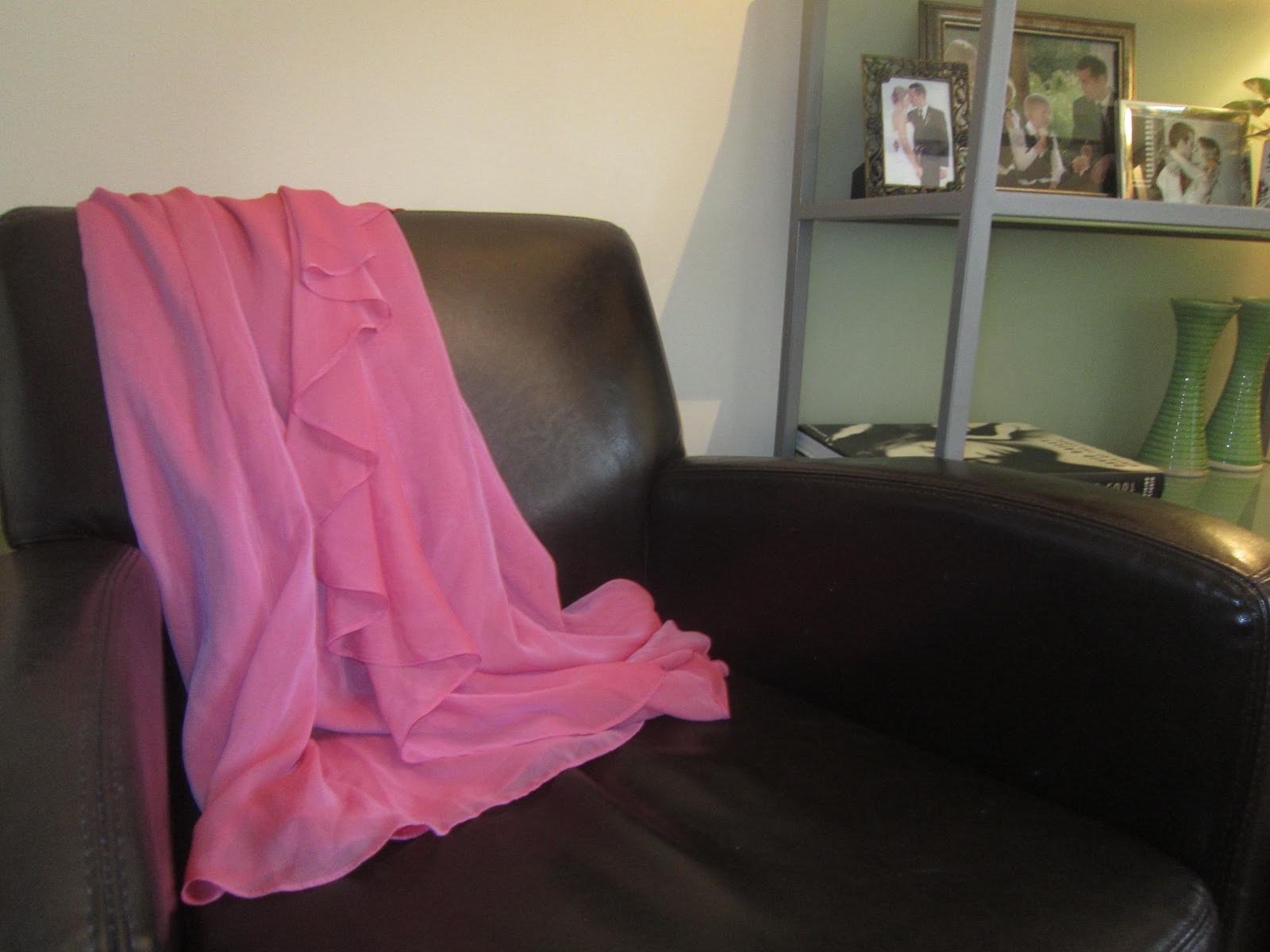 Pink ruffled bridesmaid dress - upcycled into a throw. Decor, blanket, throw, upcycling, bridesmaid dress