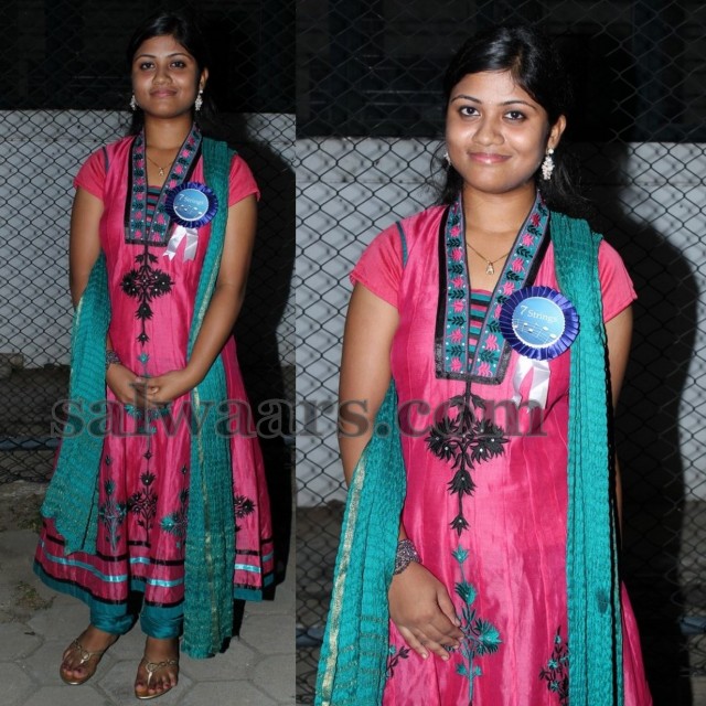 Tamil Actress in Pink Silk Churidar