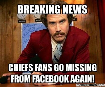 breaking news chiefs fans go missing from facebook again!