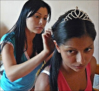 Starting to prepare the bride's hair preparing the bride's hair