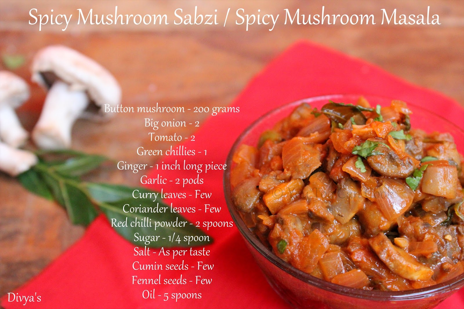 Spicy Mushroom Sabzi / Spicy Mushroom Masala You Too Can Cook