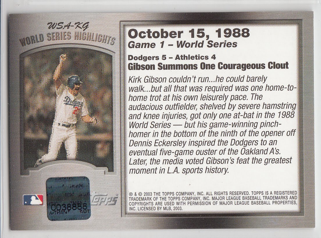 Dodgers Blue Heaven Collection Kirk Gibson WS Highlights Auto
