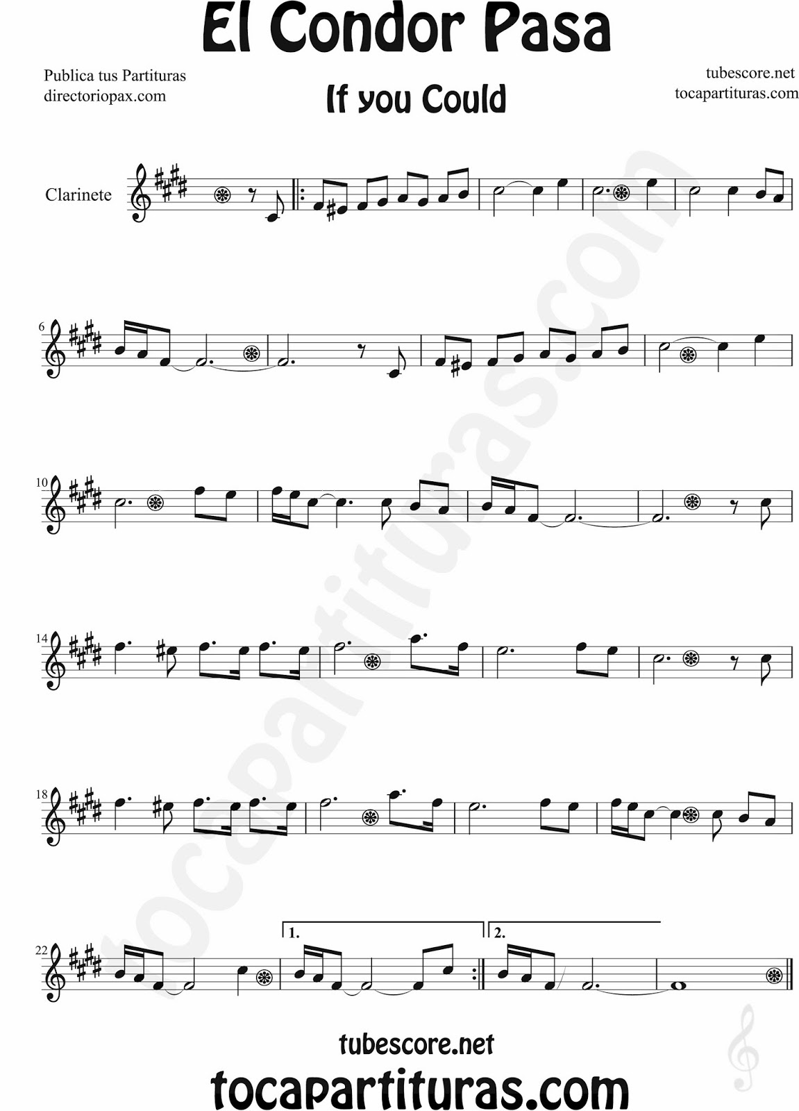 diegosax: El Cóndor Pasa Sheet Music Popular de perú Paritura para