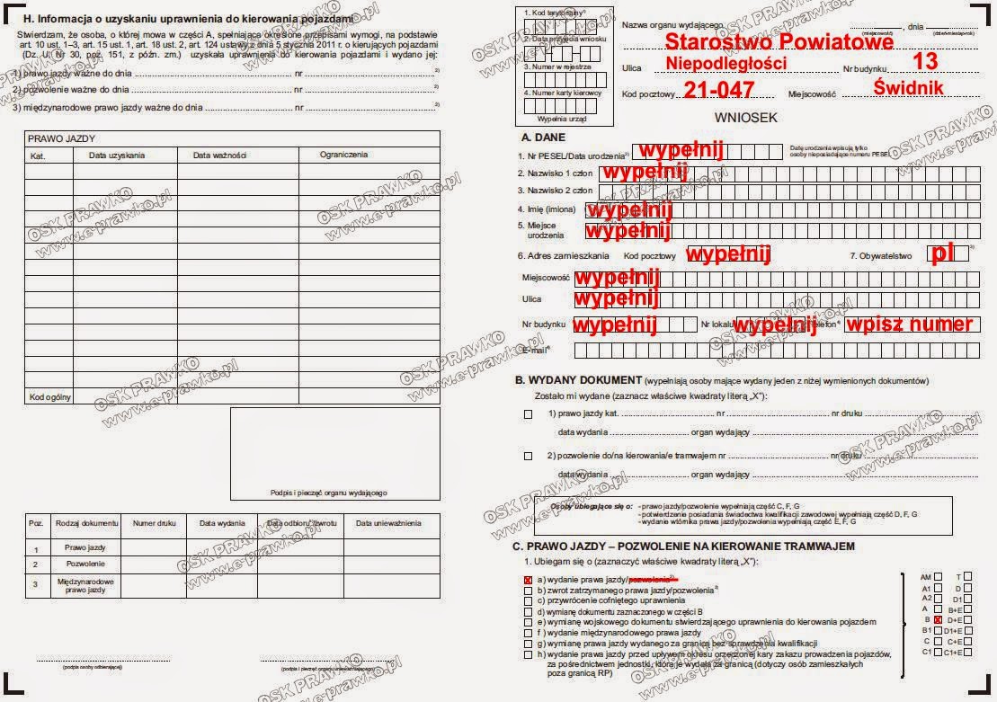 Prawo Jazdy Informacje: Wniosek o wydanie prawa jazdy - wzór