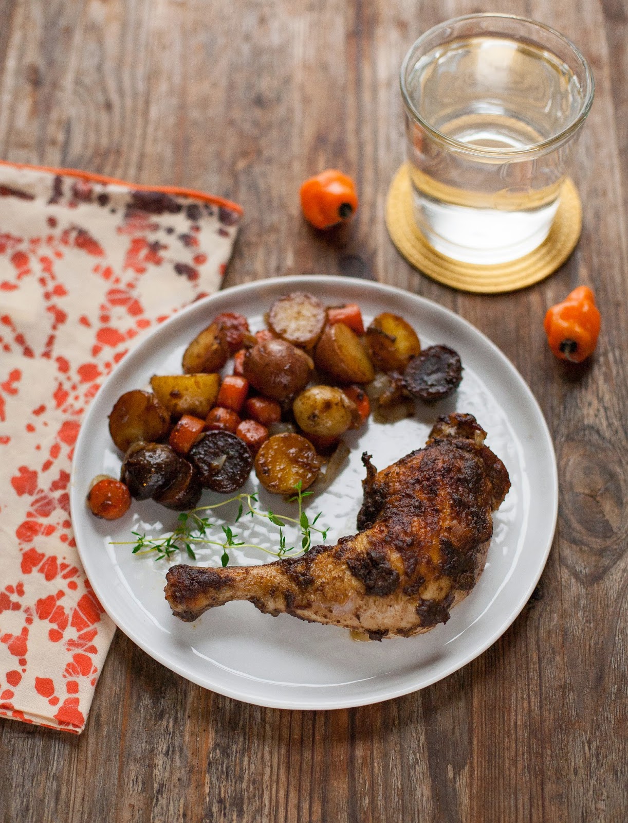 Roasted Jerk Chicken with Carrots and Potatoes (Gluten free, Paleo, Whole30) | acalculatedwhisk.com