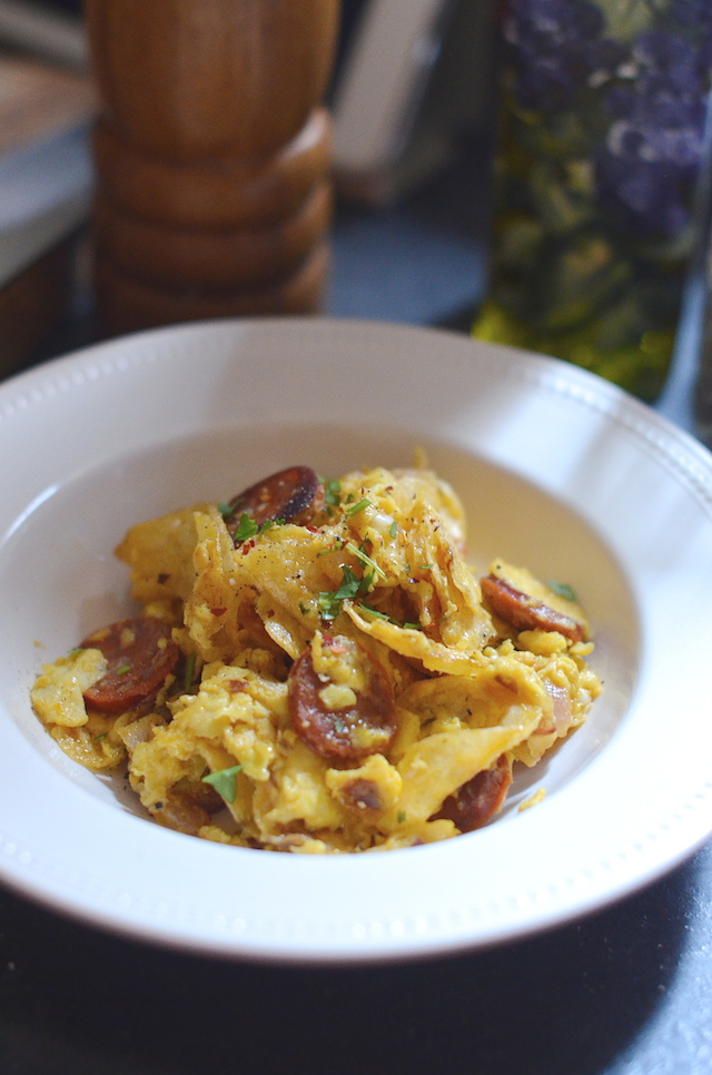 Potato Chip Scrambled Eggs with Chorizo Always Order Dessert