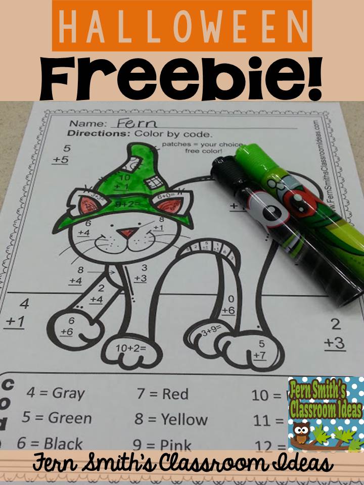 Fern's Freebie Friday ~ FREE Halloween Fun! Basic Addition - Color Your Answers Printable Sample Fern's Freebie Friday ~ FREE Halloween Fun! Basic Addition - Color Your Answers Printable Sample