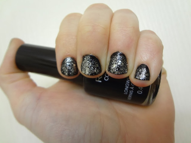 Black nail polish with silver glitter, New Year's Eve nails