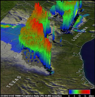 Mapa 3D sistema de tormentas 3 de Abril de 2012 Mapa 3D tormentas Texas, Abril 2012