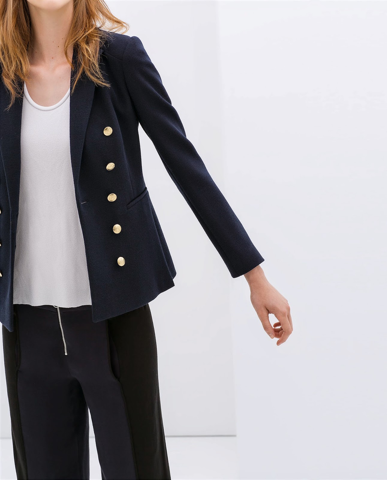 ZARA SOLD OUT. NAVY DOUBLE BREASTED JACKET BLAZER GOLD BUTTONS