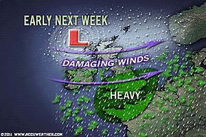 >Another very stormy week ahead with more ‘rapidly deepening lows’ crossing Ireland, the UK and into Scandinavia