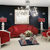 living room interior design with red furniture 