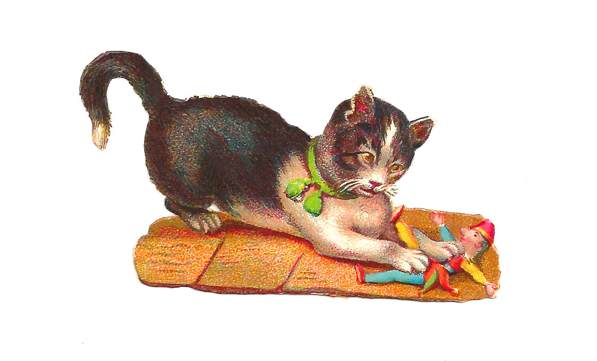 Antique Images Free Animal Graphic Victorian Die Cut of Cat in Green