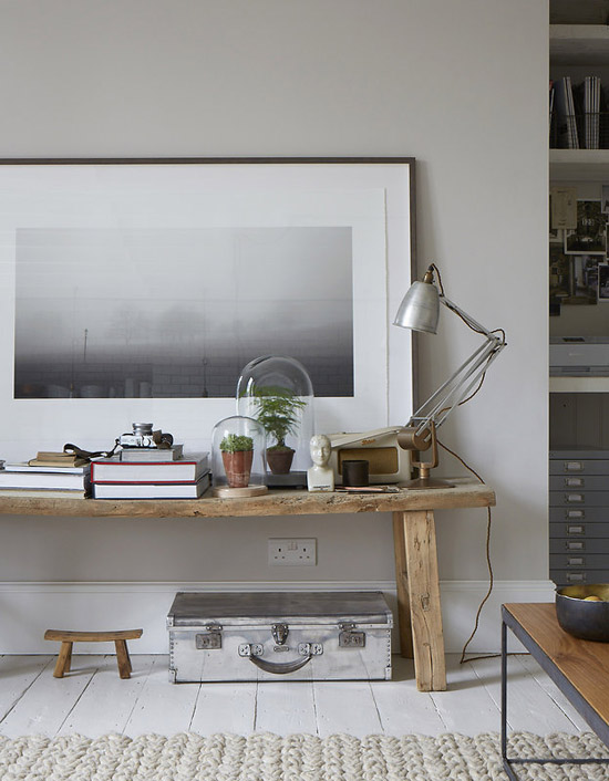 A contemporary vignette corner with rustic influences. Image by Paul Massey.