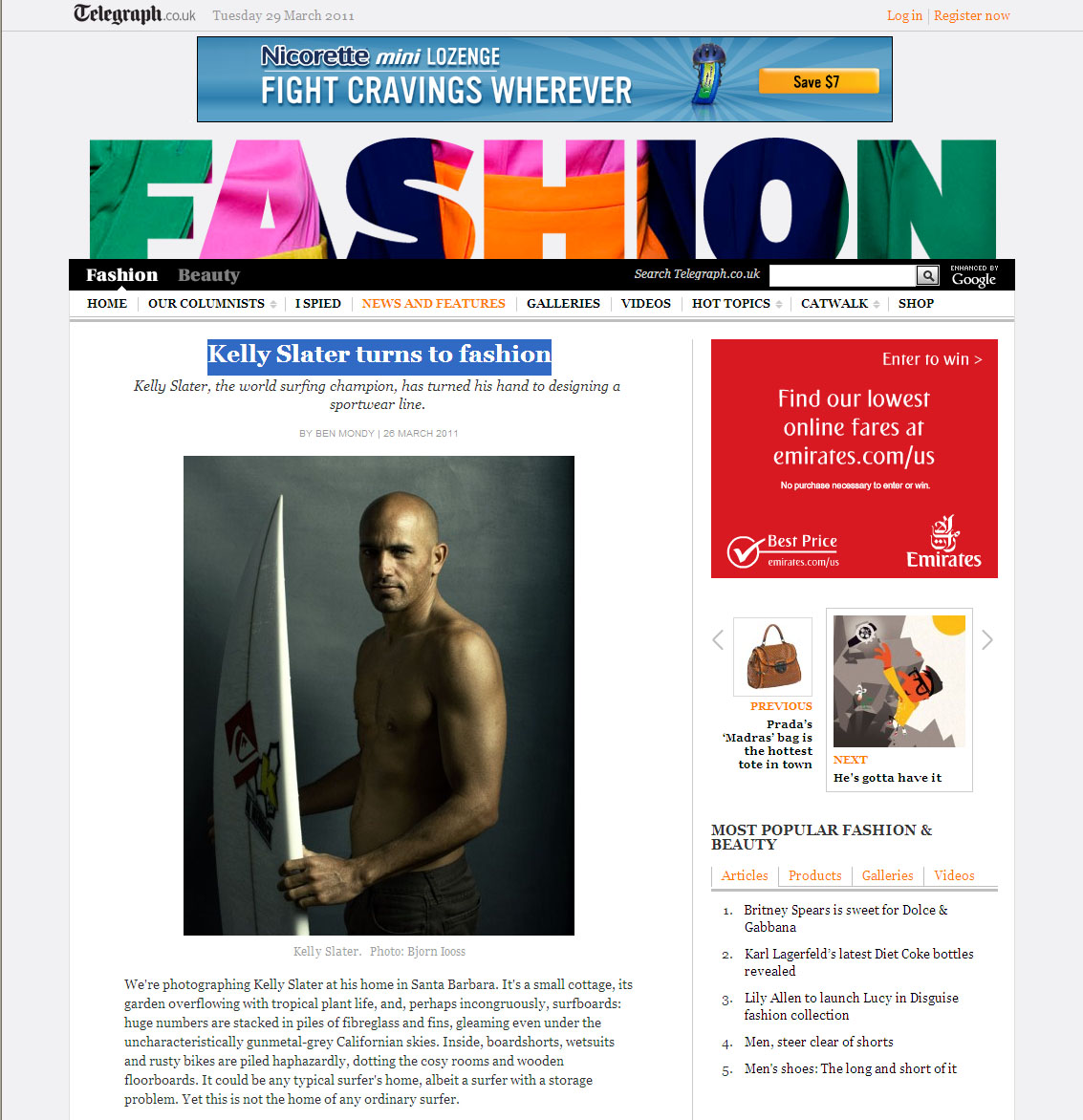 Kelly Slater in The Telegraph