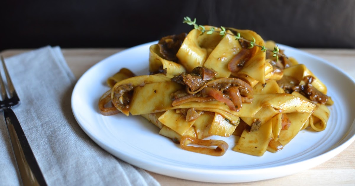 Playing with Flour Pappardelle with porcini and shallots