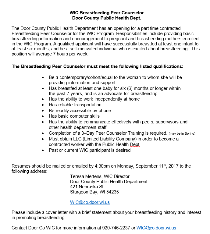 Door County Breastfeeding Support Group 2017