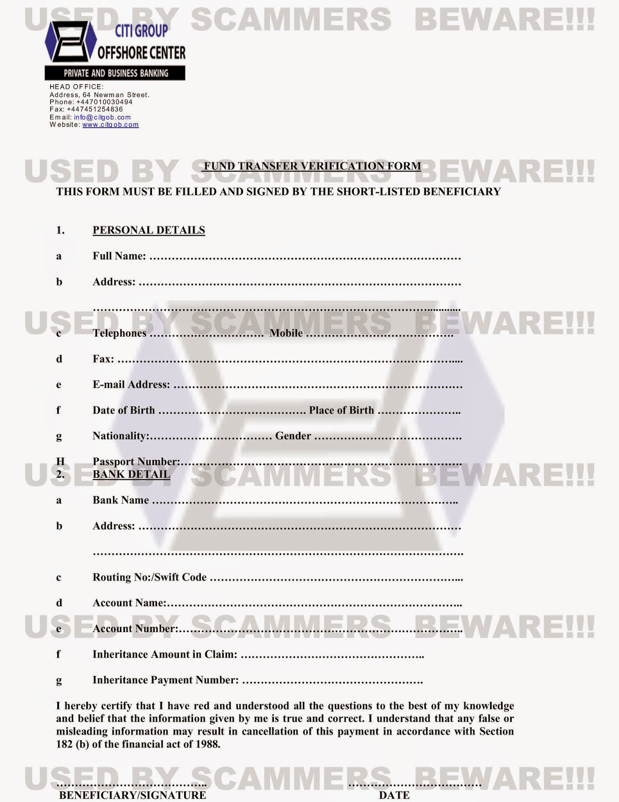fraud fyi 419 scam email with fake citi group bank transfer form citibank email format