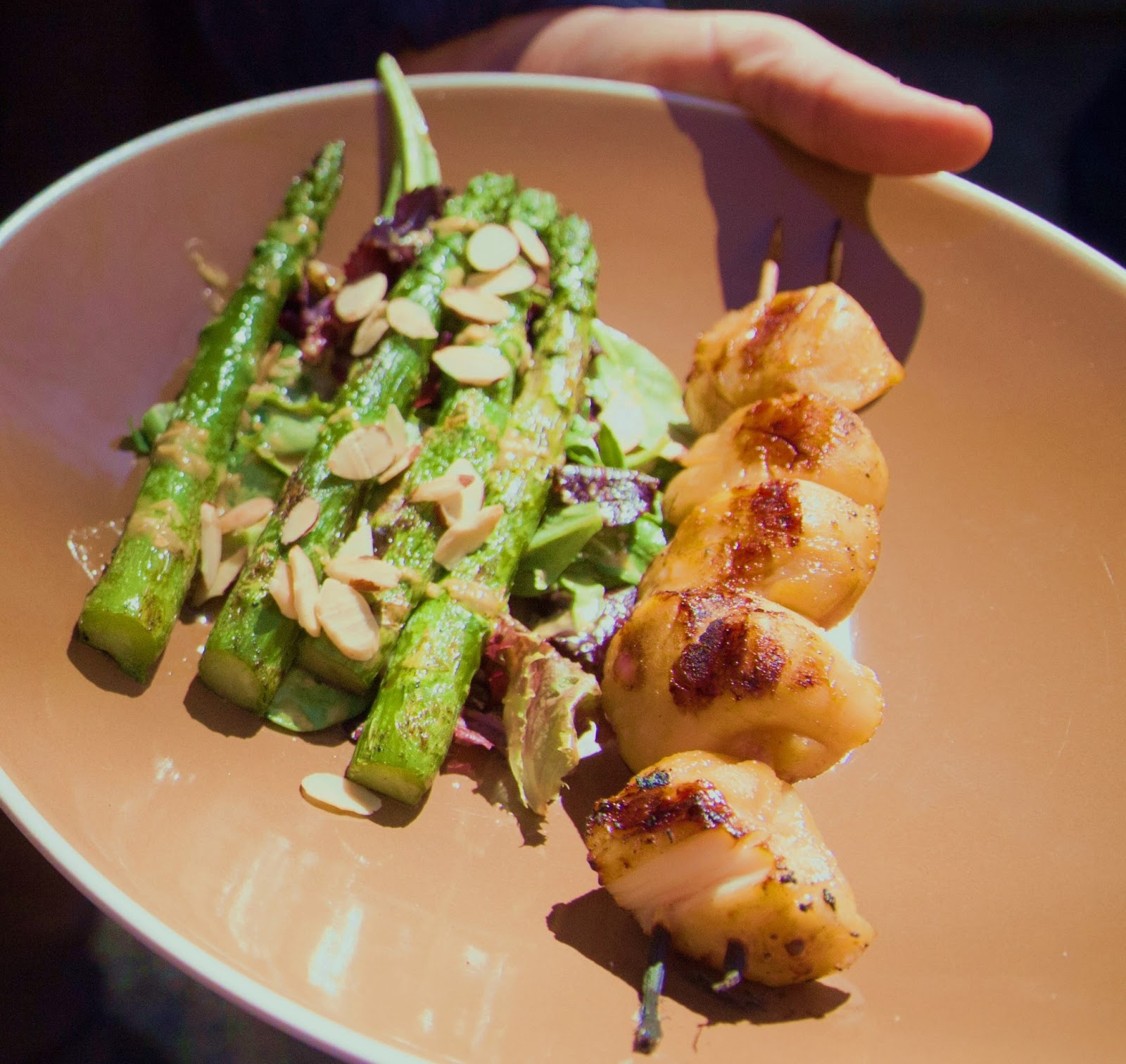 Mama Ozzy's Table MisoGlazed Scallops with Asparagus Salad and Sesame