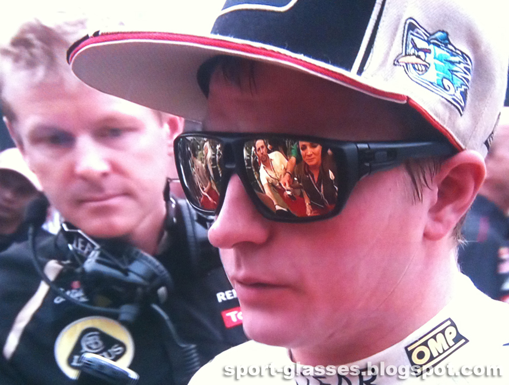 Kimi Raikkonen wearing black Oakley Dispatch sunglasses during the 2013 F1 pre-season
