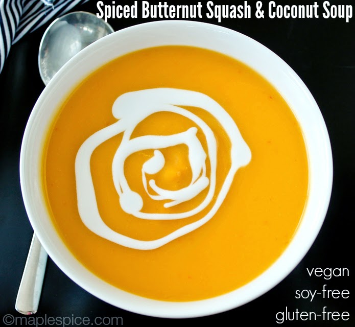 Creamy Spiced Butternut Squash & Coconut Soup. Vegan/Gluten-free/Soy-free