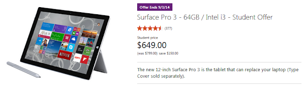 Microsoft Surface Pro 3 discounted for students