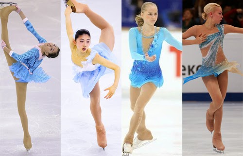 V-H: Evgenia Medvedeva (RUS), Yuka Nagai (JPN), Serafima Sakhanovich (RUS) og Anna Pogorilaya (RUS)