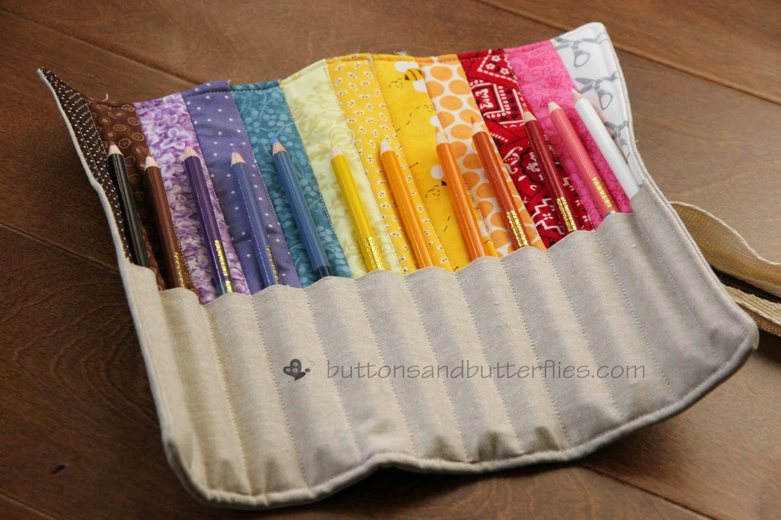 Buttons and Butterflies Mini Quilt, Sketchbook Cover, Pencil Roll, and