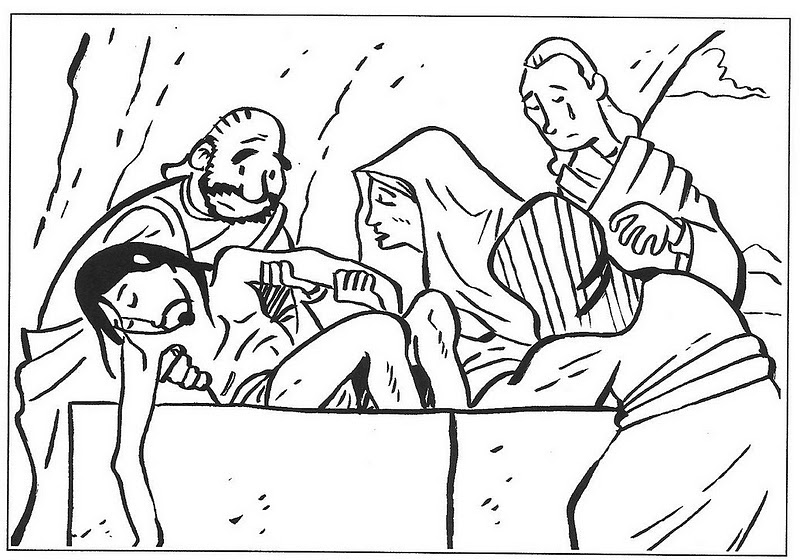 Jesus es enterrado en el sepulcro. Dibujo para colorear Portal Escuela