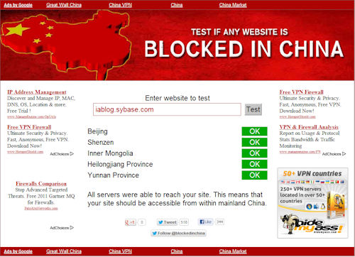Blocked in China iablog.sybase.com