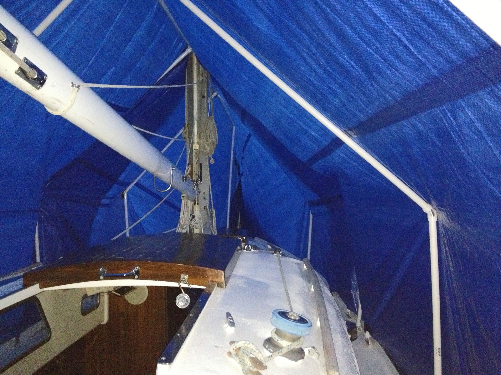 Thanks Dad! Tarping the boat for winter