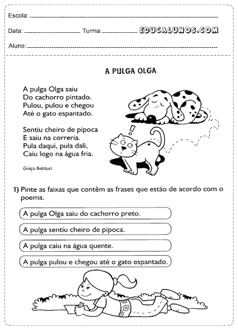 Pinte as faixas que contêm as frases que estão de acordo com o poema