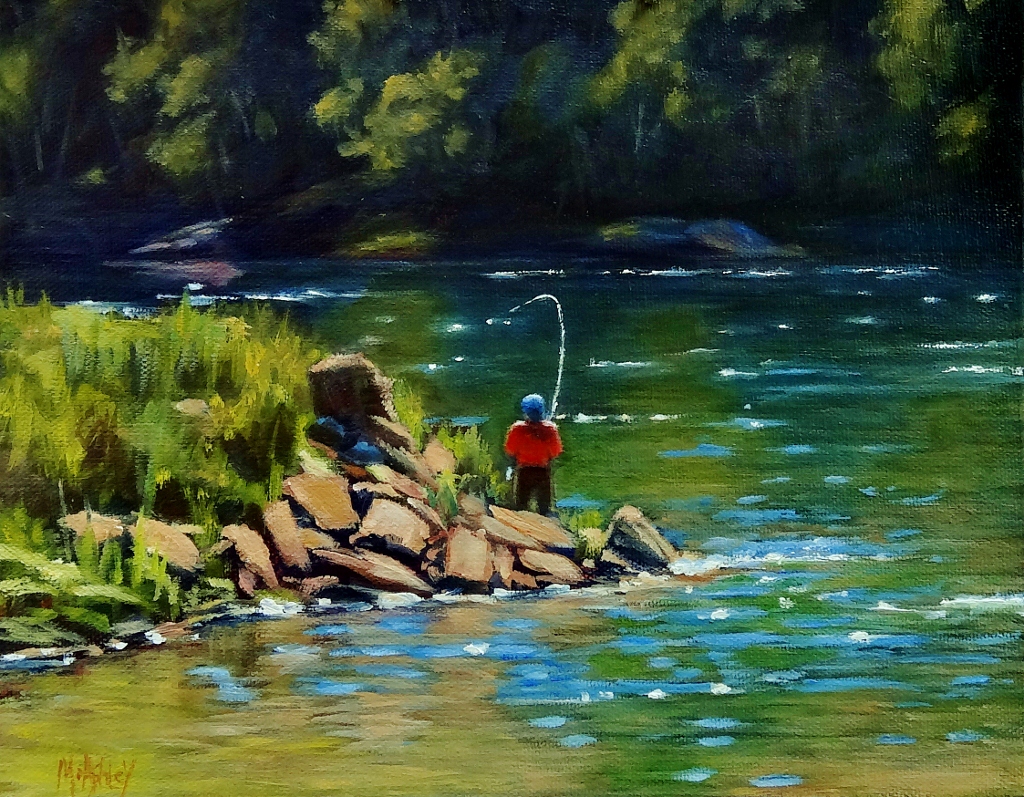 Original Oil Paintings by Mary Ashley : Fly Fishing on the White