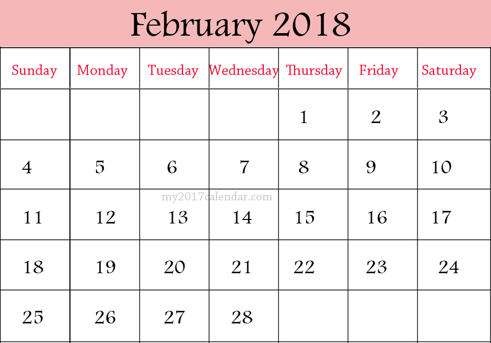 free february 2018 calendar template