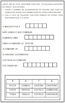 Atividades de Leitura - Atividades de Lingua Portuguesa - Complete a Musica