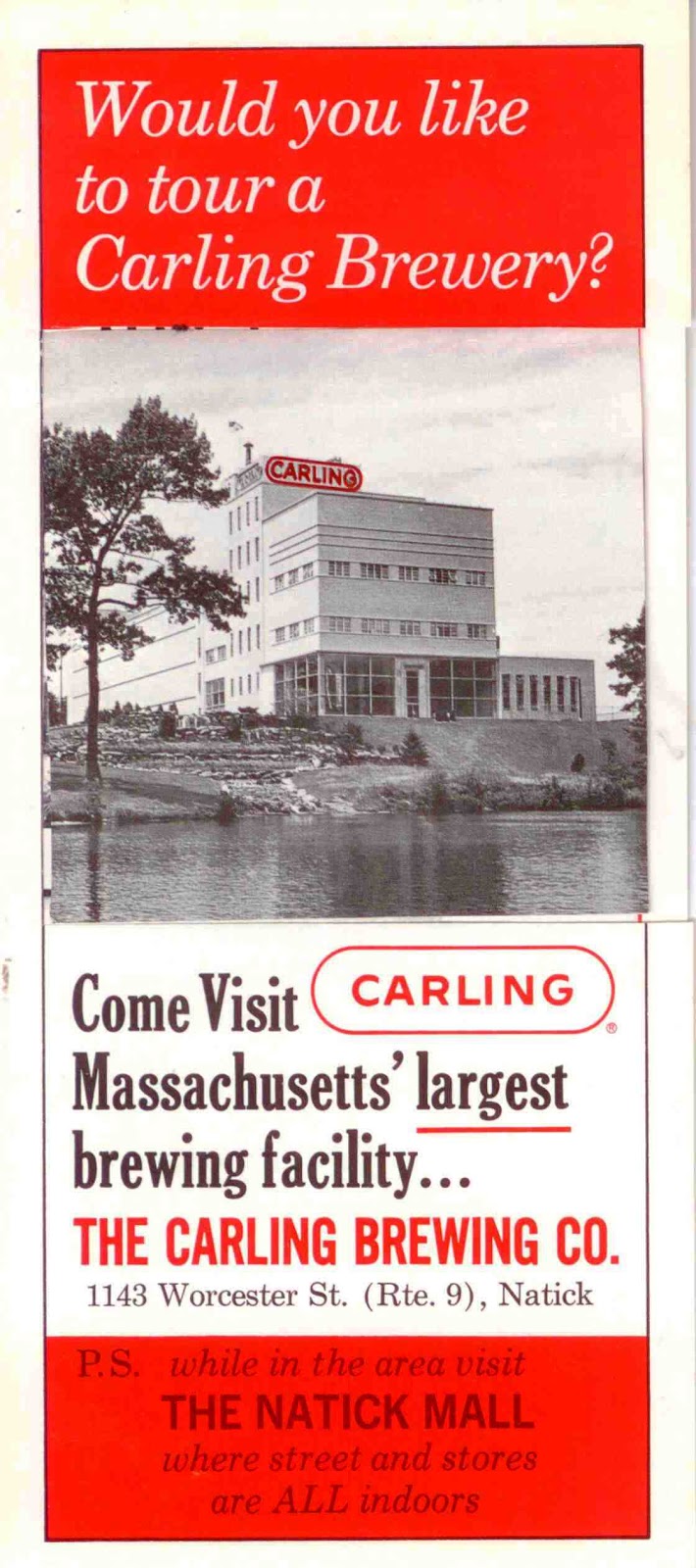 MA Carling Brewing Company Oversized Vintage Postcard Natick Unused 