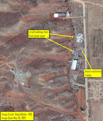Satellite image of the Parchin complex in Iran shows two recently razed buildings (ISIS)